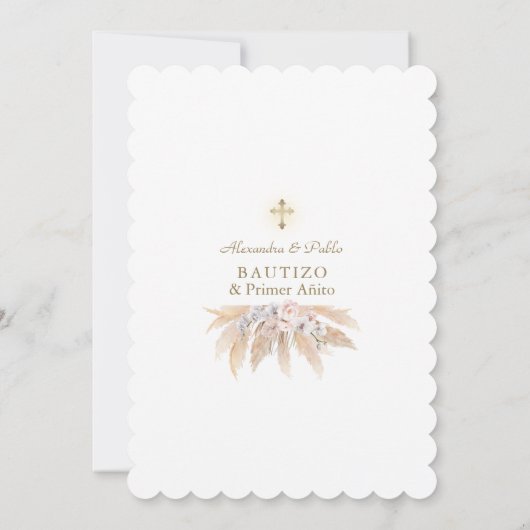 Twins Pampas Grass Floral Primer Añito Bautizo Einladung (Rückseite)