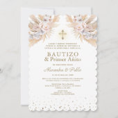 Twins Pampas Grass Floral Primer Añito Bautizo Einladung (Vorderseite)
