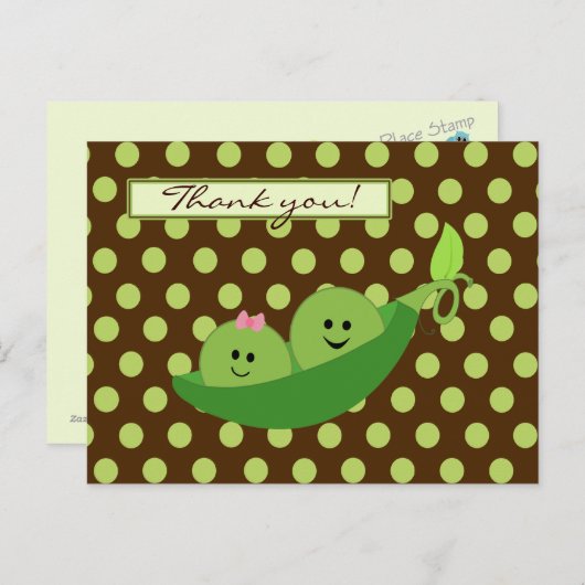Twins Peas in einer Pod Baby Dusche Danke Postkarte (Vorne/Hinten)