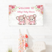 Twins Pink Bears Floral Custom Baby Dusche Banner (Insitu)