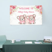 Twins Pink Bears Floral Custom Baby Dusche Banner (Messeveranstaltung)