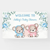 Twins Pink Blue Bear Floral Custom Baby Dusche Banner (Horizontal)
