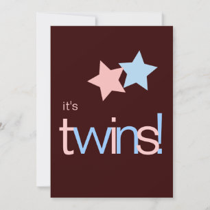 Twins Pink Blue Brown Baby Dusche Einladung