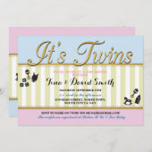 Twins Pink Blue Gold Boy Girl Baby Dusche einladen Einladung (Vorne/Hinten)