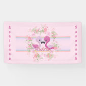Twins Pink Flamingo Baby Shower Personalized Banner (Horizontal)