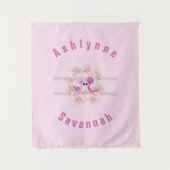 Twins Pink Flamingo Baby Shower Personalized Wandteppich (Vorderseite)