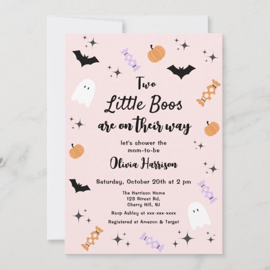 Twins Pink Little Boo Halloween Baby Shower Einladung (Vorderseite)