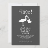 Twins Pregnancy Announcement Card Moderner Storch Ankündigung (Vorderseite)