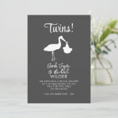 Twins Pregnancy Announcement Card Moderner Storch Ankündigung (Stehend Vorderseite)