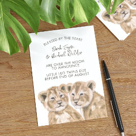 Twins Pregnancy Announctions Cards Baby Lion Cubs Einladung
