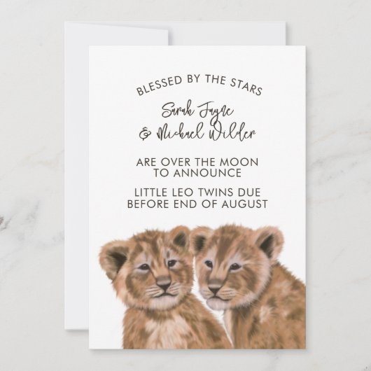 Twins Pregnancy Announctions Cards Baby Lion Cubs Einladung (Vorderseite)