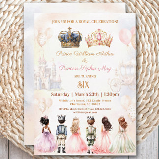 Twins Princess Crown Royal Birthday Einladung