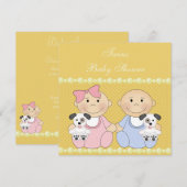 Twins & Puppies Yellow Baby Dusche Einladung (Vorne/Hinten)