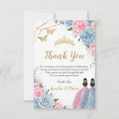 Twins Quinceañera Baby Blue Pink Floral Princesses Dankeskarte (Vorderseite)