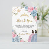Twins Quinceañera Baby Blue Pink Floral Princesses Dankeskarte (Stehend Vorderseite)