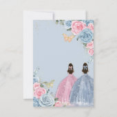 Twins Quinceañera Baby Blue Pink Floral Princesses Dankeskarte (Rückseite)