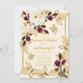 Twins Quinceañera Champagne Burgundy Gold Einladung (Vorderseite)