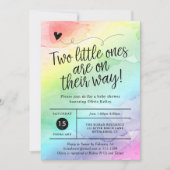 Twins Rainbow Baby Dusche, geschlechtsneutral Einladung (Vorderseite)