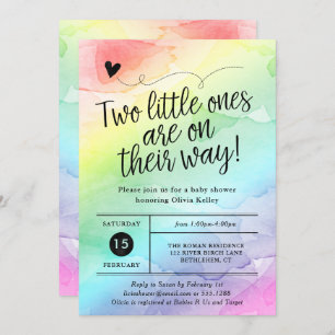 Twins Rainbow Baby Dusche, geschlechtsneutral Einladung