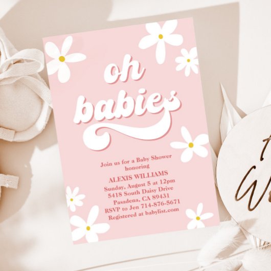 Twins Retro Daisy Baby Shower Baby in Bloom Einladung