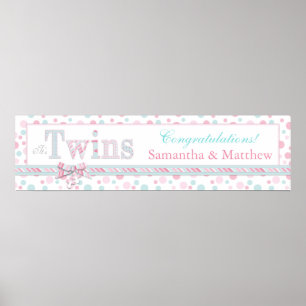TWINS Retro Pink Aqua Dots Baby Duschbanner Poster