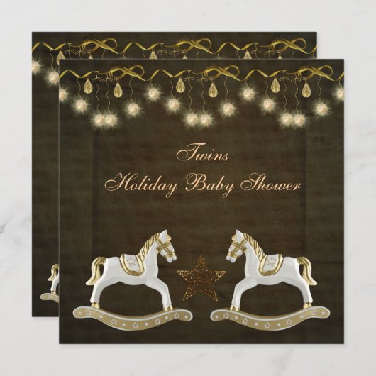 Twins Rocking Pferde Neutrale Weihnachtsdusche Einladung (Vorne/Hinten)