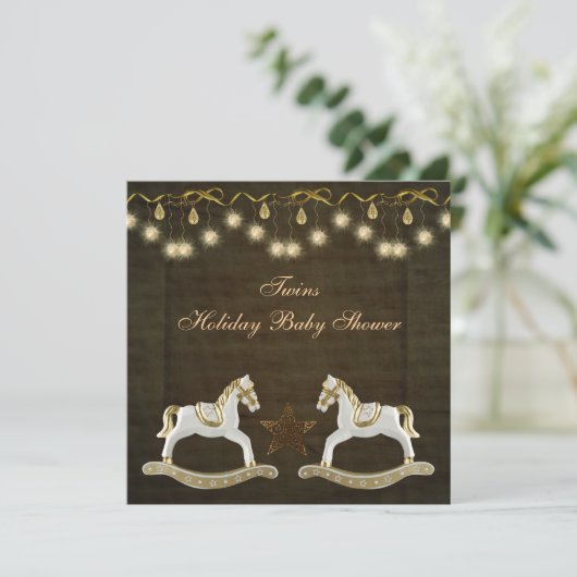 Twins Rocking Pferde Neutrale Weihnachtsdusche Einladung (Stehend Vorderseite)