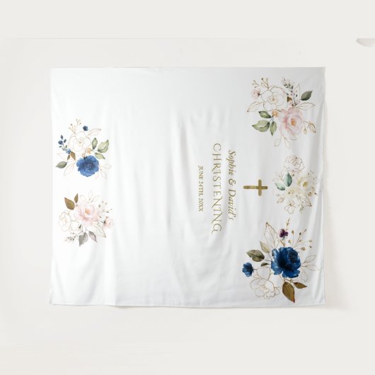 Twins Rosa Blush Bloral Christening Foto Prop Wandteppich (Vorderseite (Horizontal))