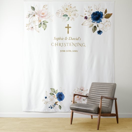 Twins Rosa Blush Bloral Christening Foto Prop Wandteppich (Beispiel)