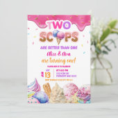 Twins Rosa Eiscreme Mädchen Geburtstag Einladung (Stehend Vorderseite)
