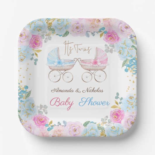Twins Rosa und Blue Baby Dusche Dekoration Pappteller (Vorderseite)
