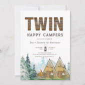 Twins Rustic One Happy Camper Einladung zum Geburt (Vorderseite)