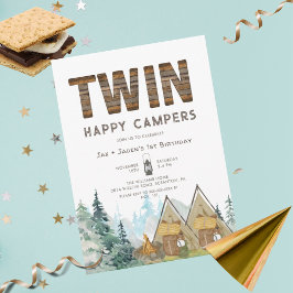 Twins Rustic One Happy Camper Einladung zum Geburt