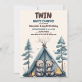 Twins Rustic One Happy Camper Geburtstag Einladung (Vorderseite)