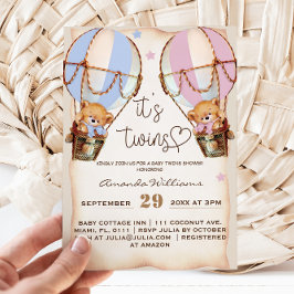 Twins Rustikale Bärenjunge & Girl Pink Blue Baby D Einladung