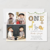 Twins Safari 1. Geburtstag Party, Mehrere Fotos Einladung (Vorderseite)