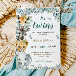 Twins Safari Animals Boho Baby Shower Einladung