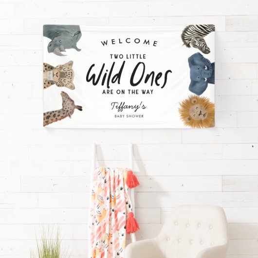 Twins Safari Animals Thema Kinderdusche Willkommen Banner (Insitu)