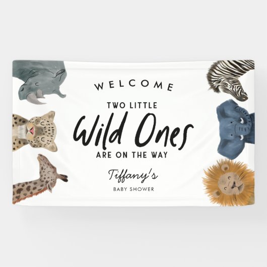 Twins Safari Animals Thema Kinderdusche Willkommen Banner (Horizontal)
