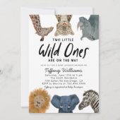 Twins Safari Baby Dusche zwei kleine wilde Tiere Einladung (Vorderseite)