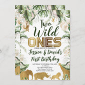 Twins Safari Geburtstag, Jungle WILD Ones Animals Einladung (Vorne/Hinten)