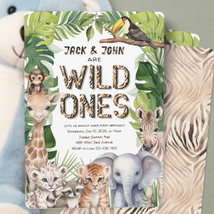 Twins Safari Junge 1. Geburtstag, Jungle Wild One Einladung