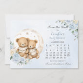 Twins Schlafbären Moon Blue Floral Baby Dusche Save The Date (Vorderseite)