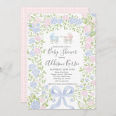 Twins shower, baby carriage shower invitation einladung (Vorne/Hinten)