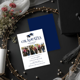 Twins Siblings Modern Dark Blue Grads Photo TMF26 Einladung