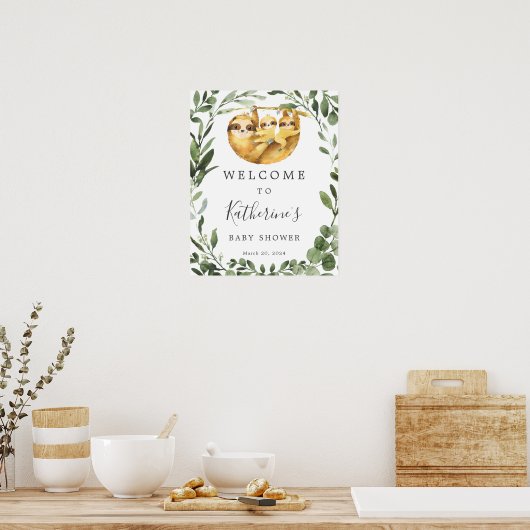 Twins Sloth Baby Dusche Begrüßungszeichen Poster (Küche)