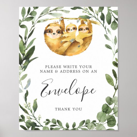 Twins Sloth Baby Shower Address Envelope-Zeichen Poster (Vorne)