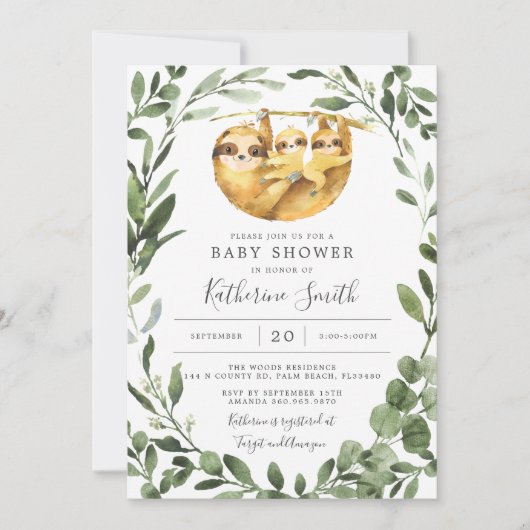 Twins Sloth Baby Shower Einladung (Vorderseite)