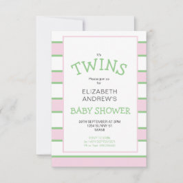 Twins Striped Pink Green Baby Dusche Einladung