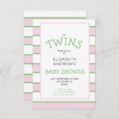 Twins Striped Pink Green Baby Dusche Einladung (Vorne/Hinten)